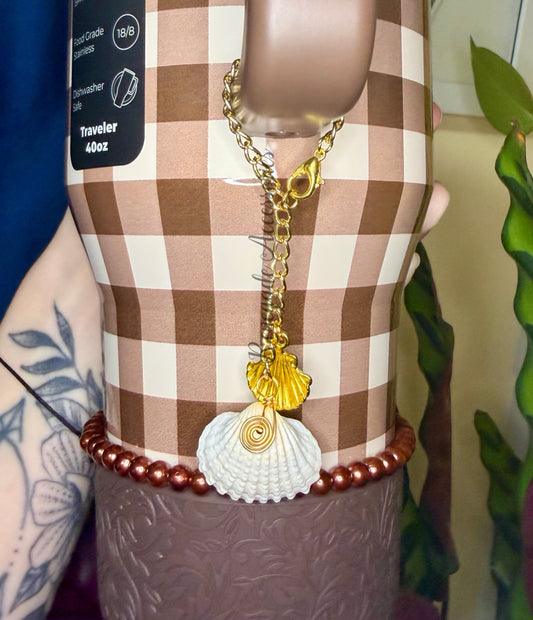 Metal Charm - Seashells - Brown/Coconut Gingham