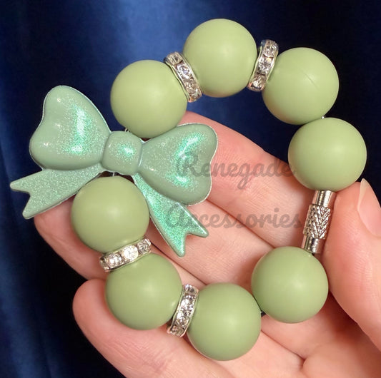 Silicone Charm - Opal Green Bow