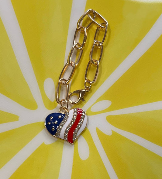 Metal Charm - Rhinestone Flag Heart