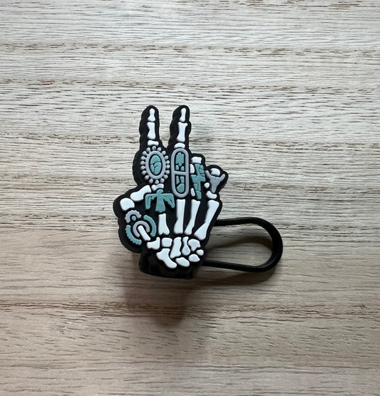 Straw Topper - Skeleton Peace Sign Turquoise