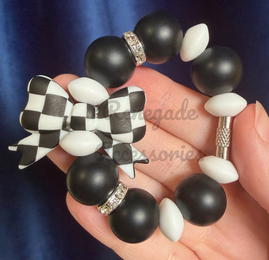 Silicone Charm - Black & White Checkered Bow