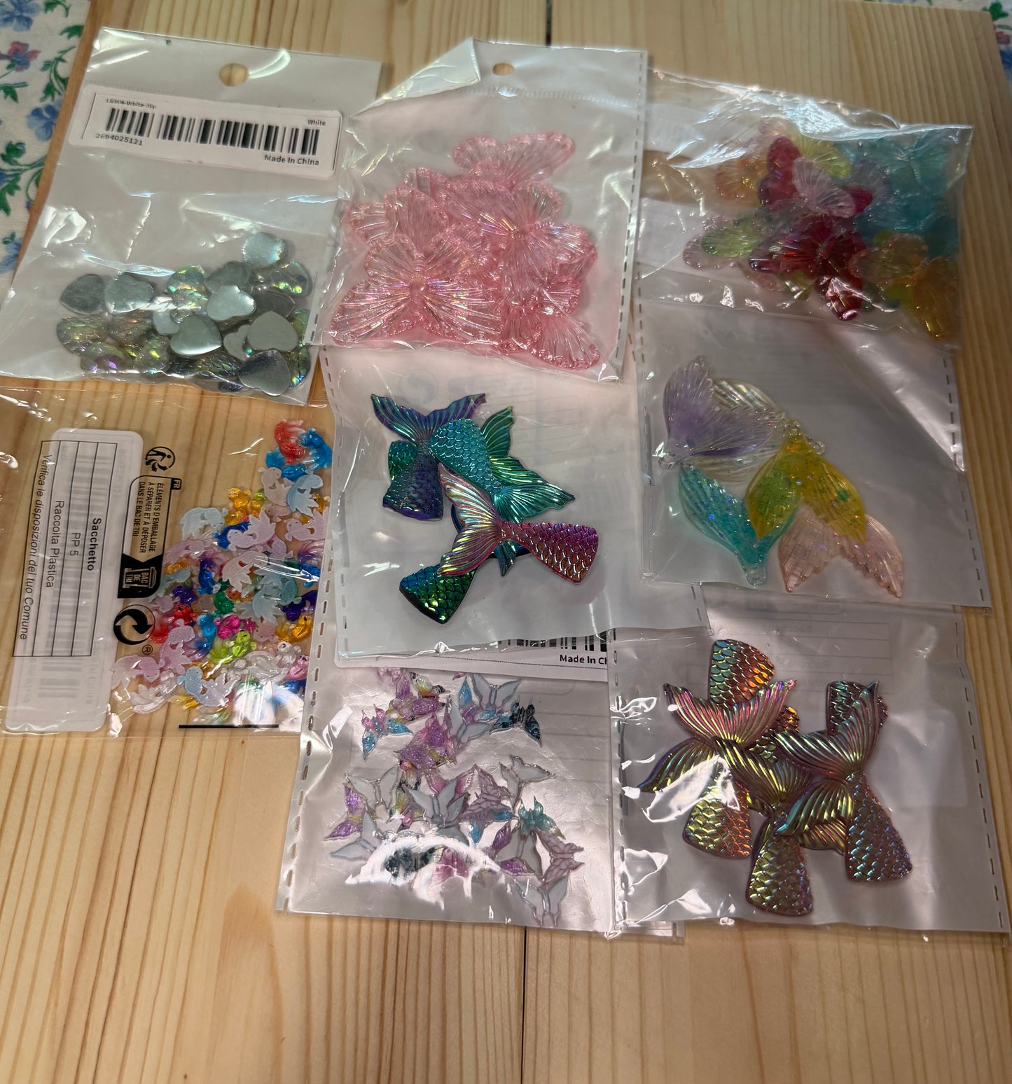 Acrylic Flatback Pieces Lot - Butterflies, Mermaid Tails, Hearts (All Pictured Included!)