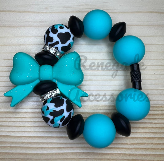 Silicone Charm - Turquoise Glitter Bow