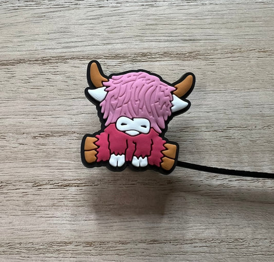 Straw Topper - Pink Highland Cow