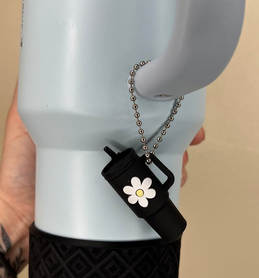 Tumbler Handle Charm - Black Daisy