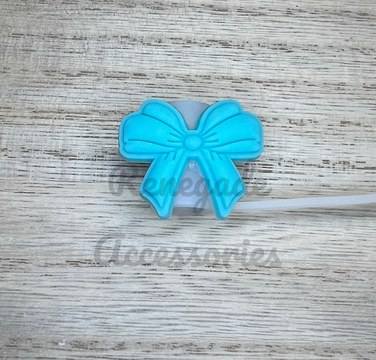 Straw Topper - Teal/Blue Bow