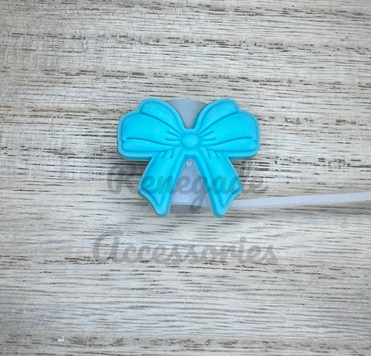 Straw Topper - Teal/Blue Bow