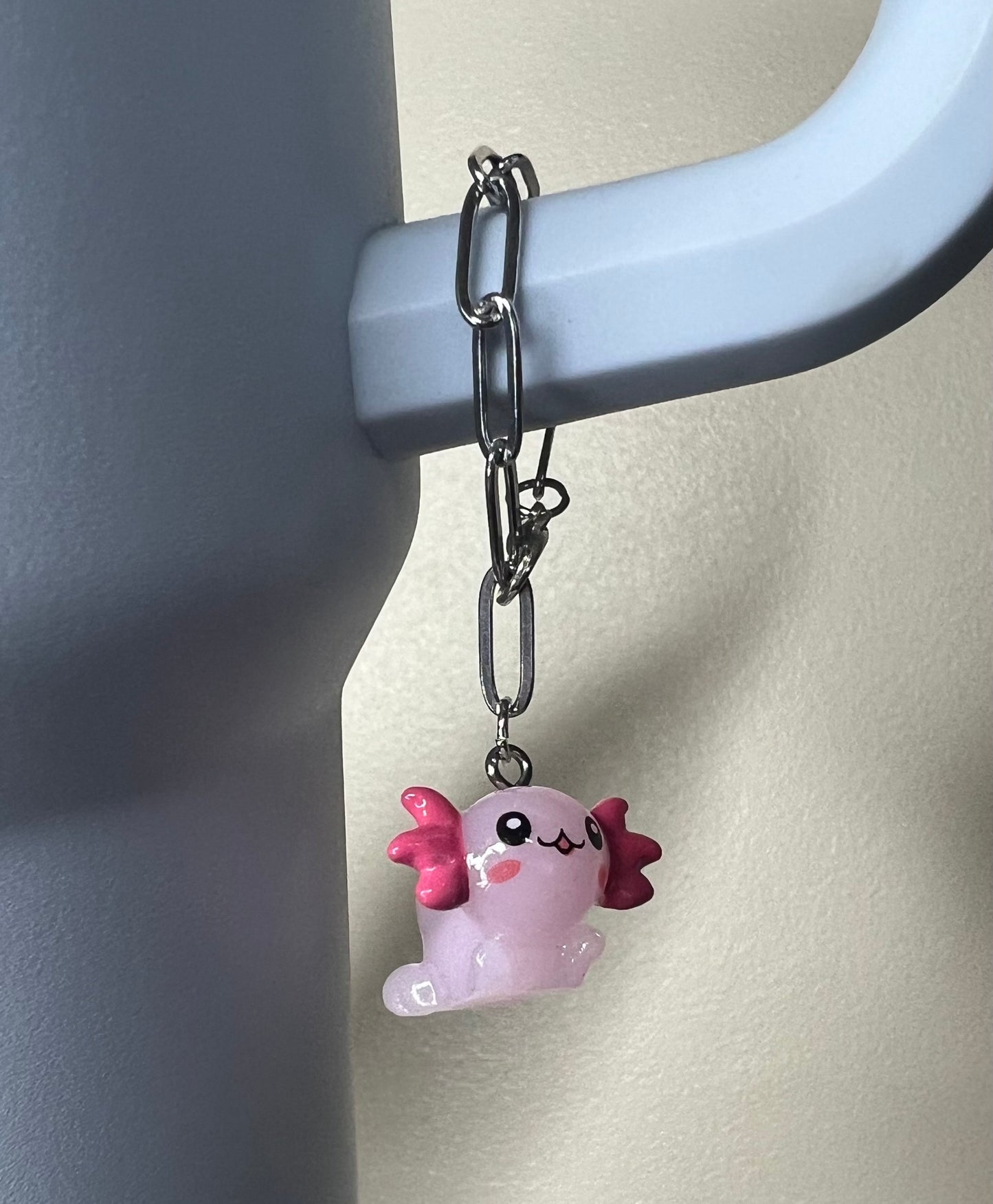 Metal Charm - Pink Axolotl Silver