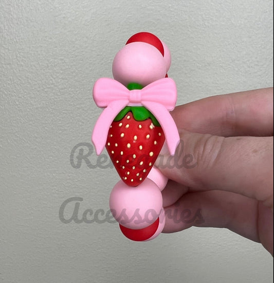 Silicone Charm - Strawberry Pink Bow