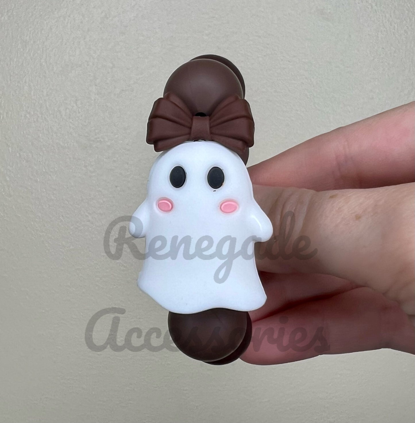 Silicone Charm - Brown Bow Ghost - Autumn Checkers