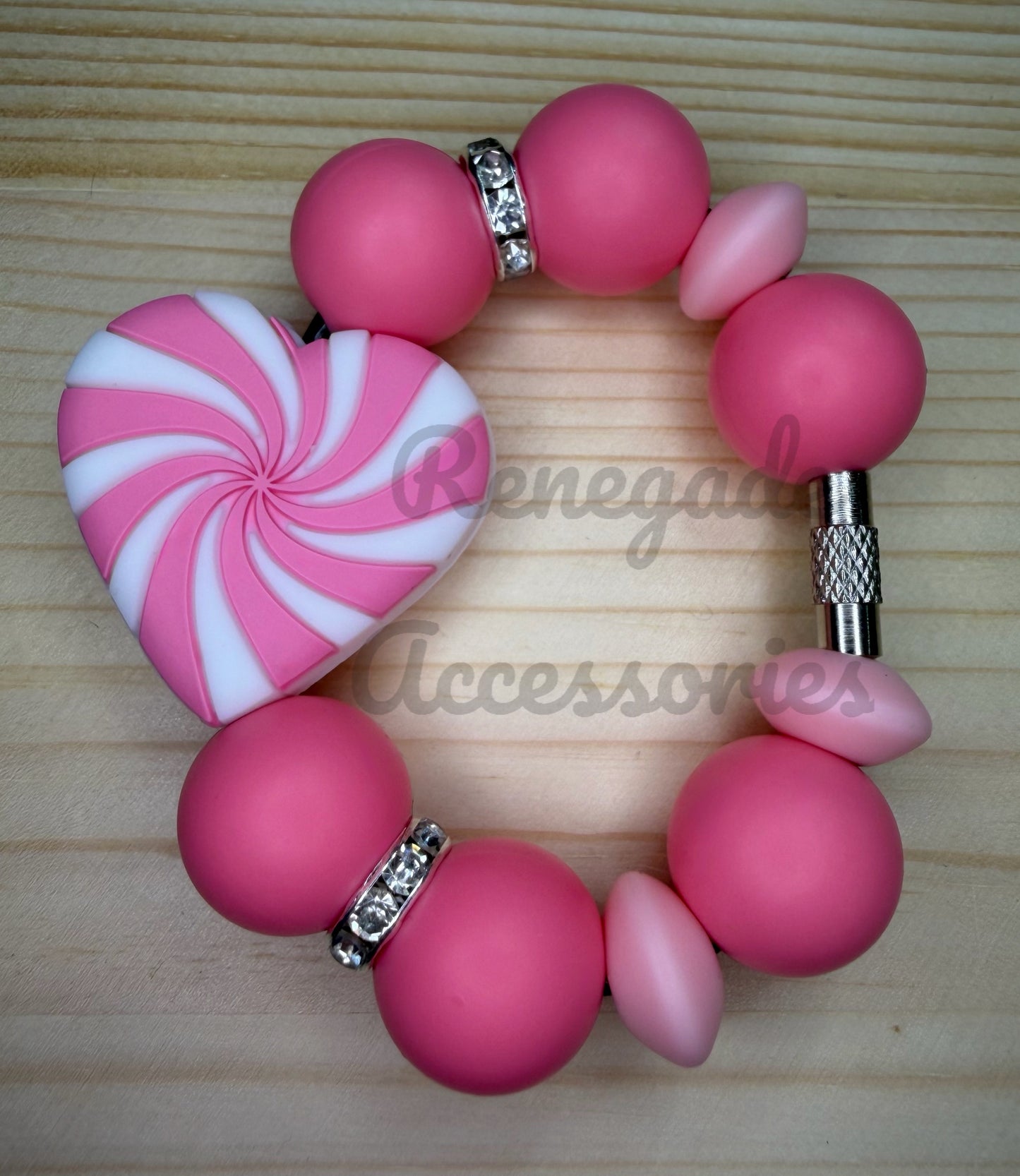Silicone Charm - Peppermint Heart Pink