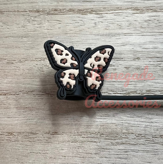 Straw Topper - Cheetah Print Butterfly
