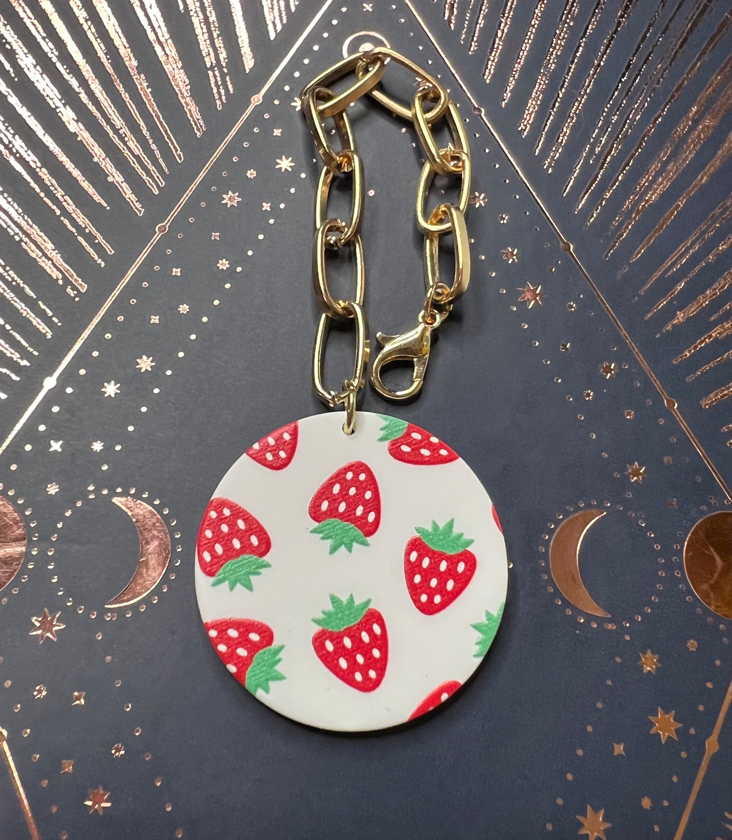 Metal Charm - Strawberries - Gold - Food