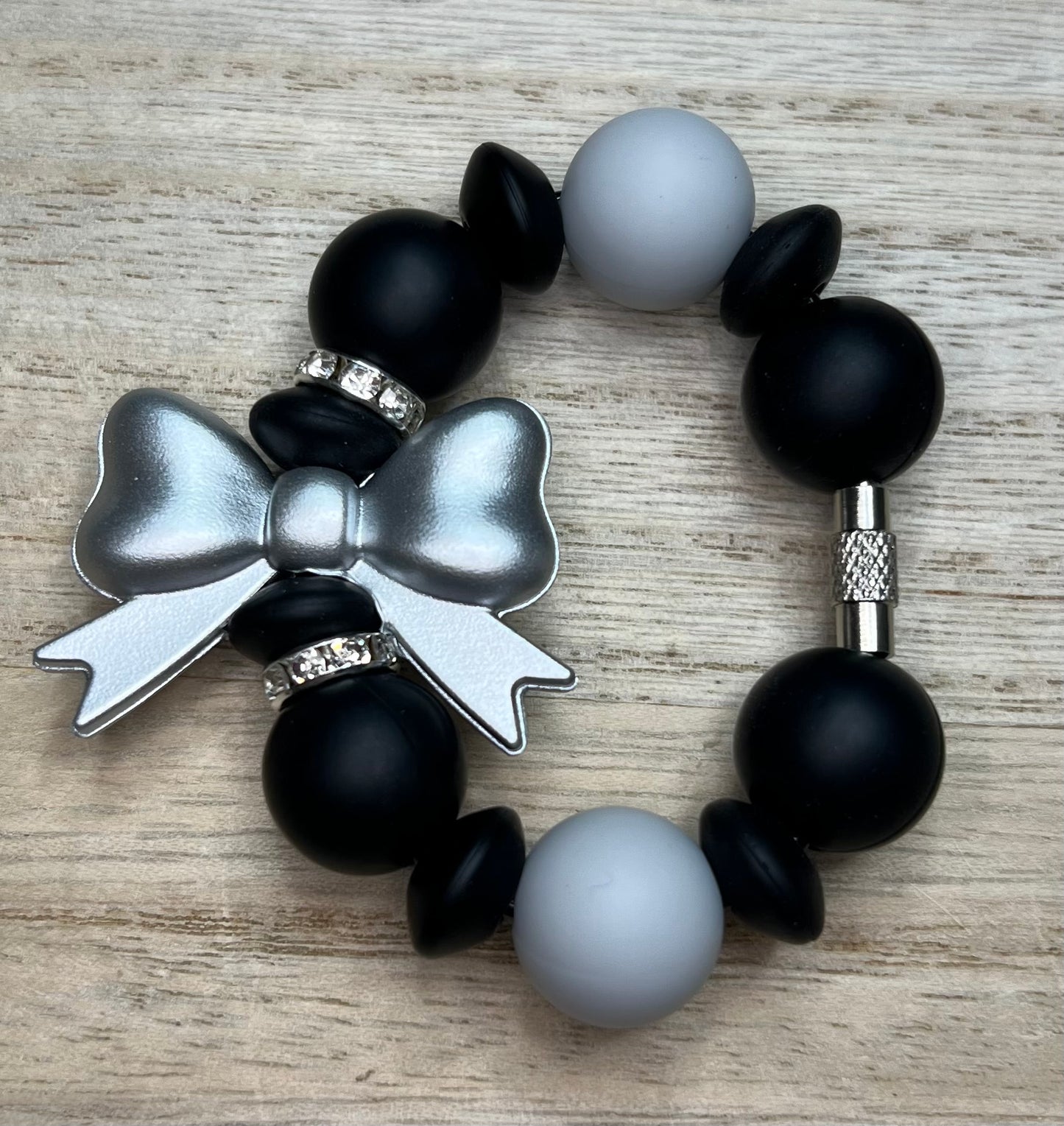 Silicone Charm - Silver Bow