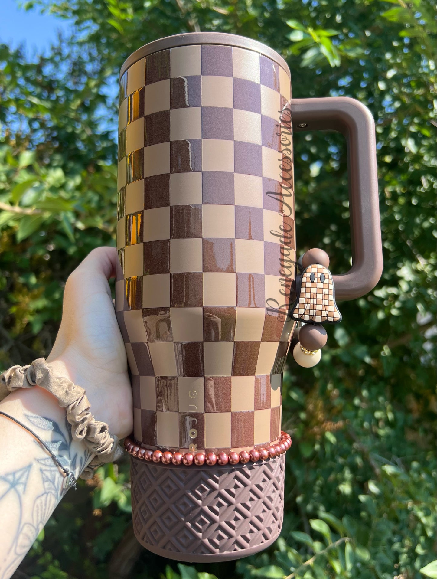 Silicone Charm - Checkered Ghost - Autumn Checkers/Caramel