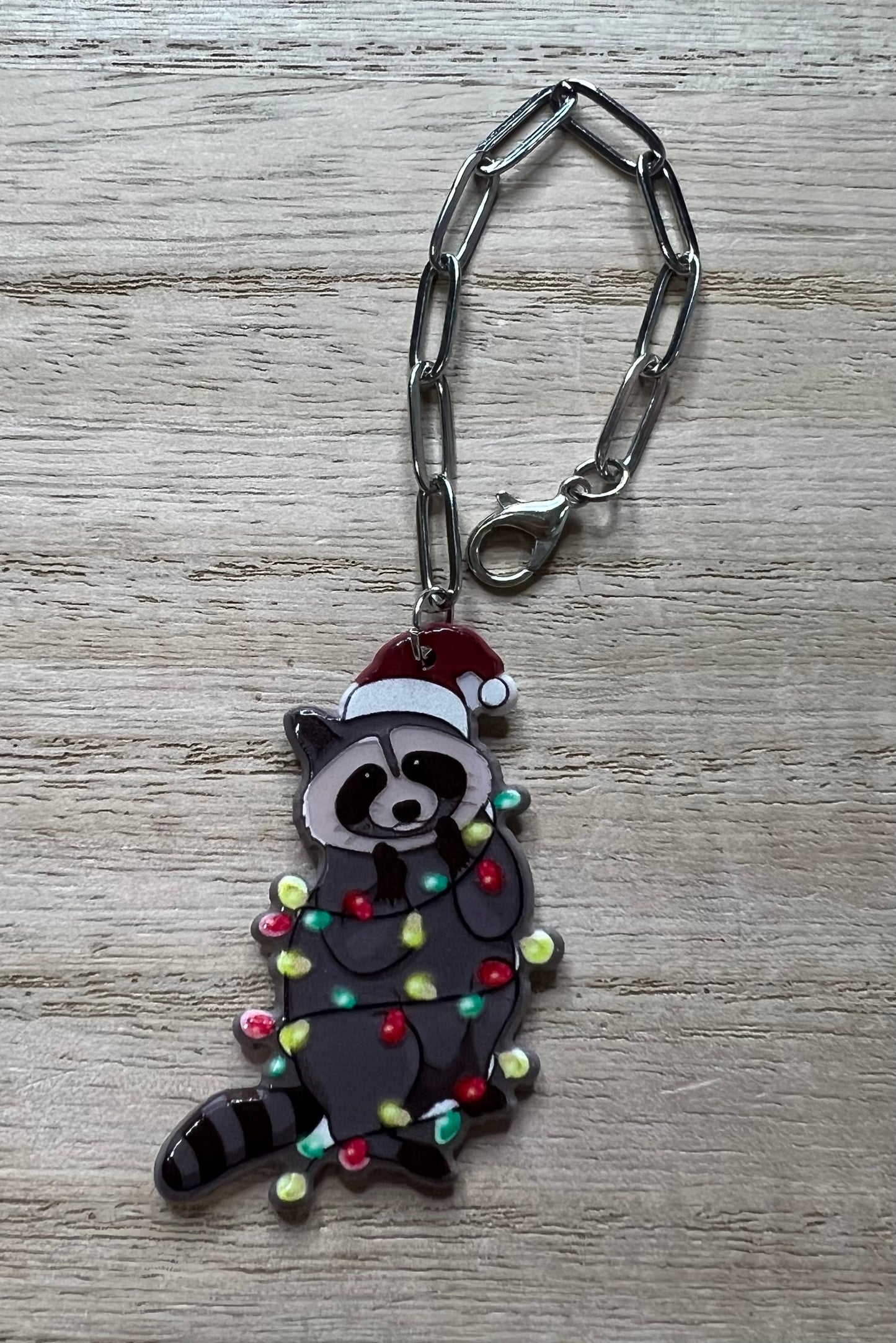 Metal Charm - Christmas Raccoon - Silver