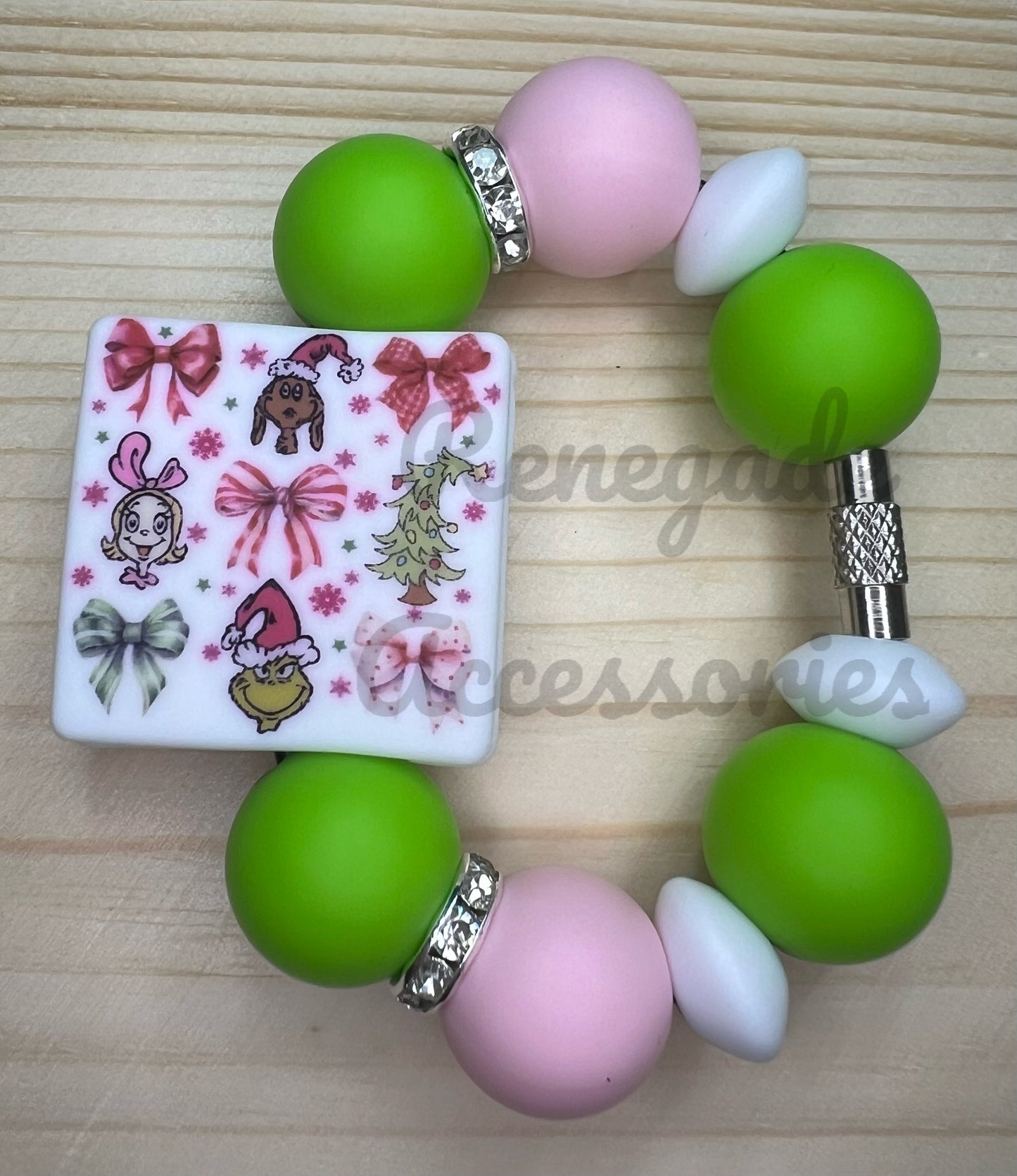 Silicone Charm - Christmas Green Guy Bows