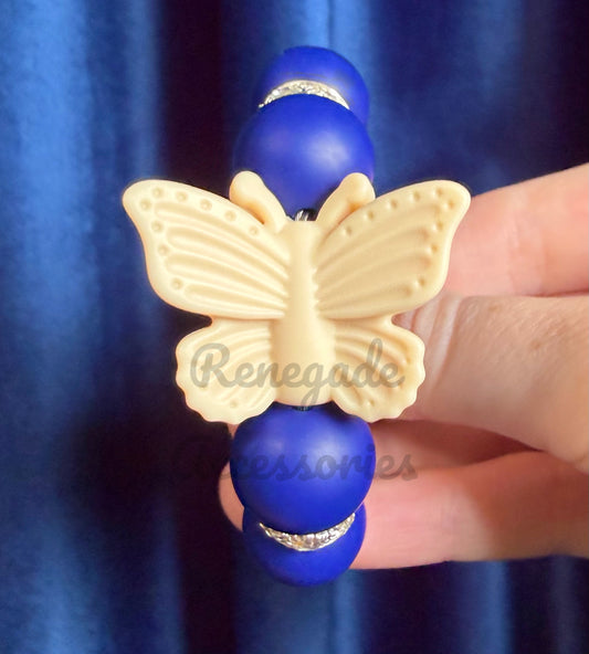 Silicone Charm - Cream Butterfly - Freshly Picked/Blueberry