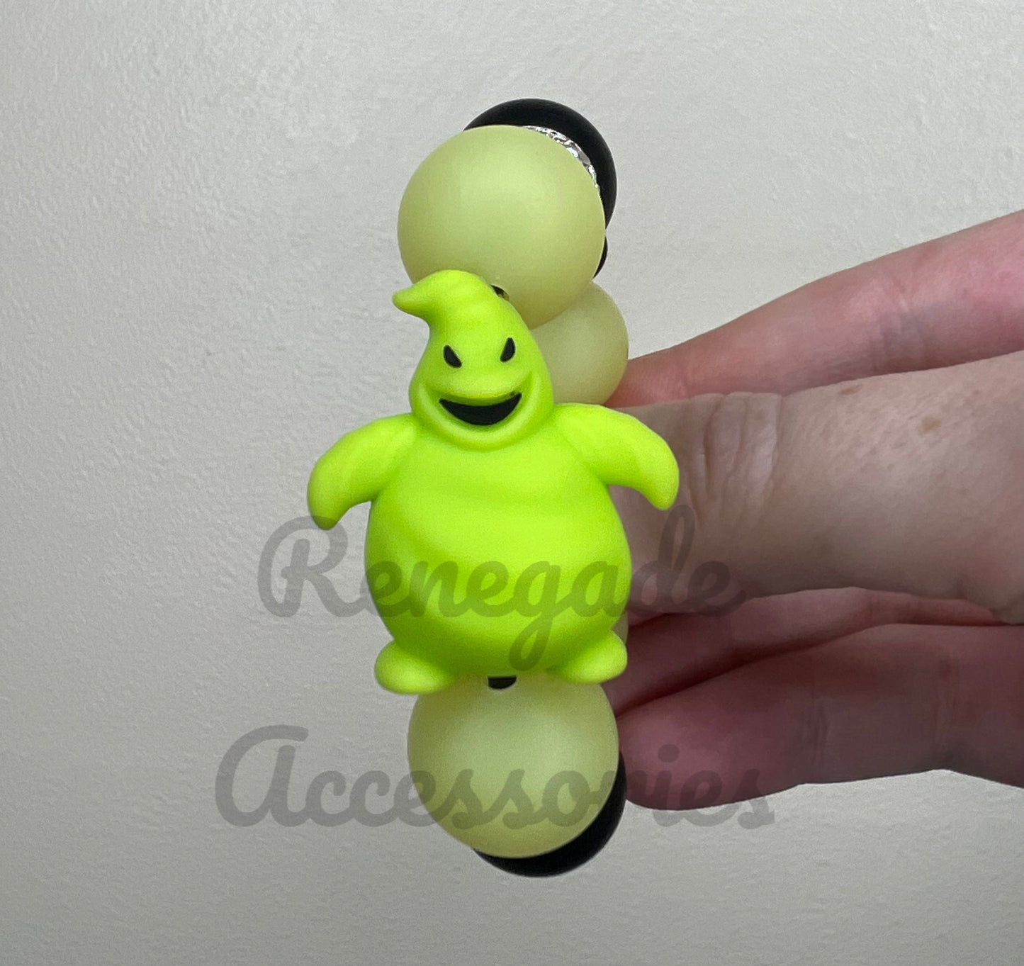 Silicone Charm - Oogie Green/Yellow - Nightmare (Glow In The Dark Round Yellow Beads)