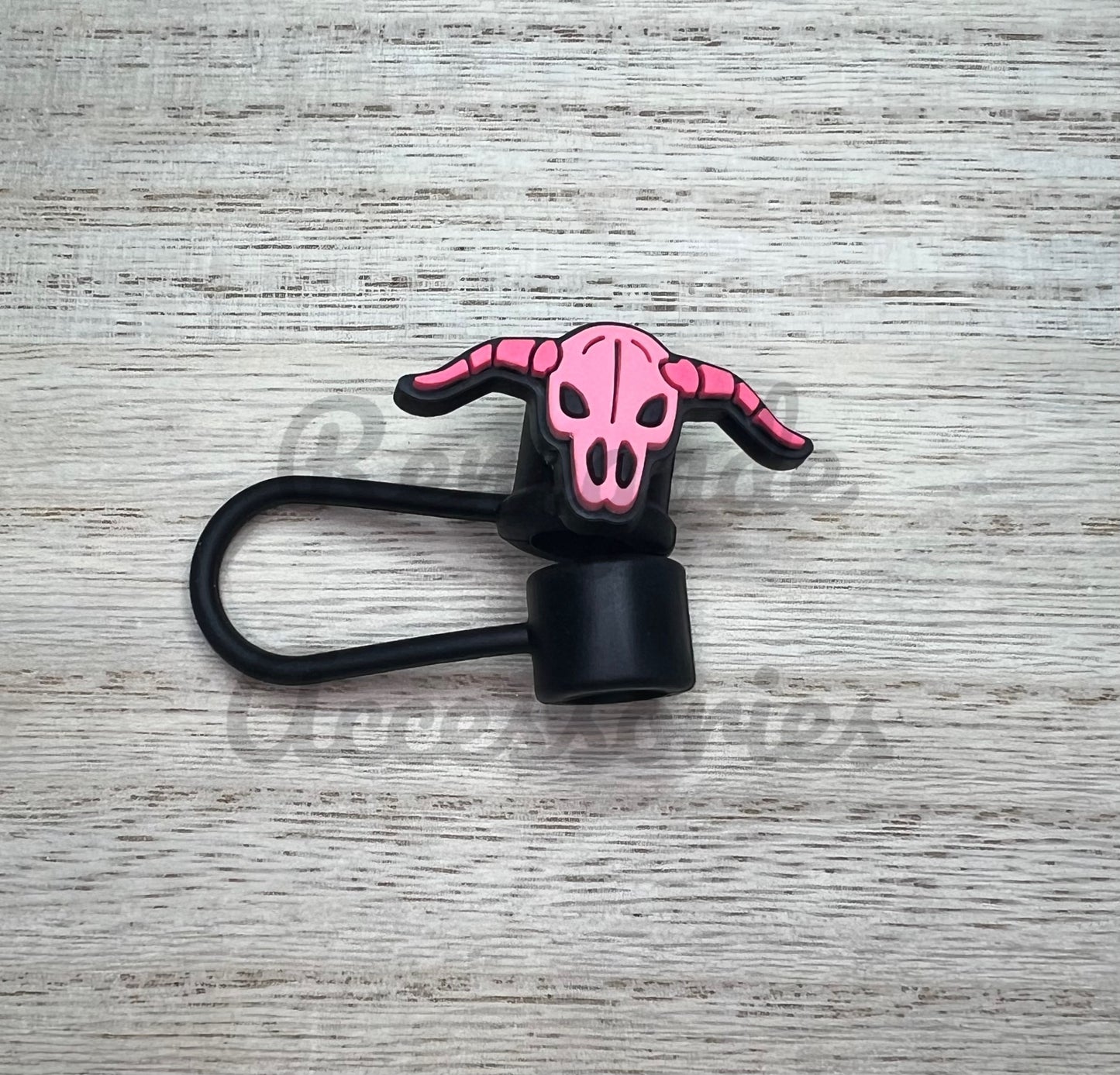 Straw Topper - Pink Steer Skull
