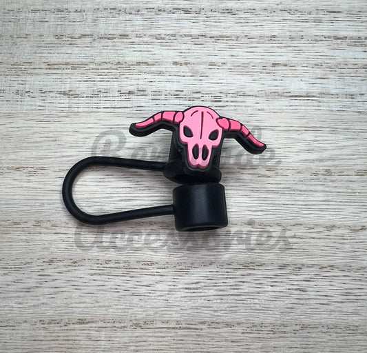 Straw Topper - Pink Steer Skull
