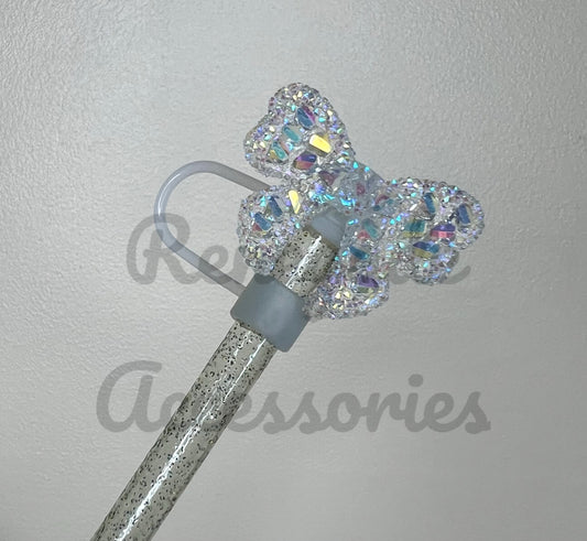 Straw Topper - Acrylic - Iridescent Bow Clear