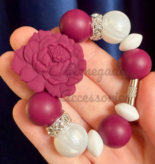 Silicone Charm - Burgundy Peony Flower