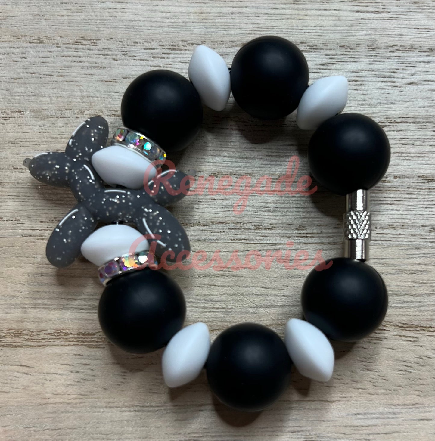 Silicone Charm - Balloon Dog Black/Grey