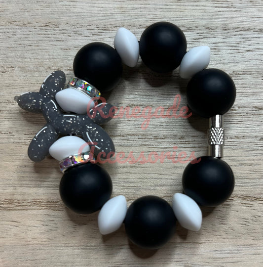 Silicone Charm - Balloon Dog Black/Grey