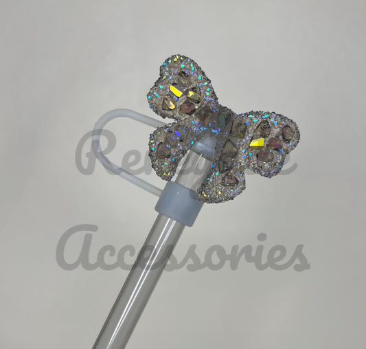 Straw Topper - Acrylic - Iridescent Bow Black/Grey