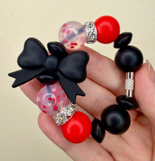 Silicone Charm - Queen Of Hearts - Black Bow