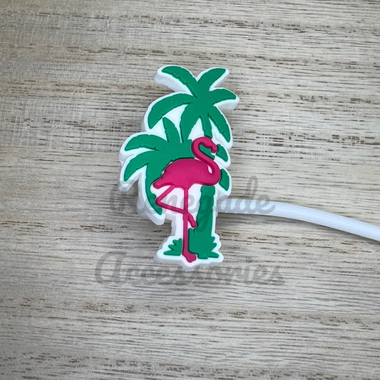 Straw Topper - Palm Trees & Flamingo