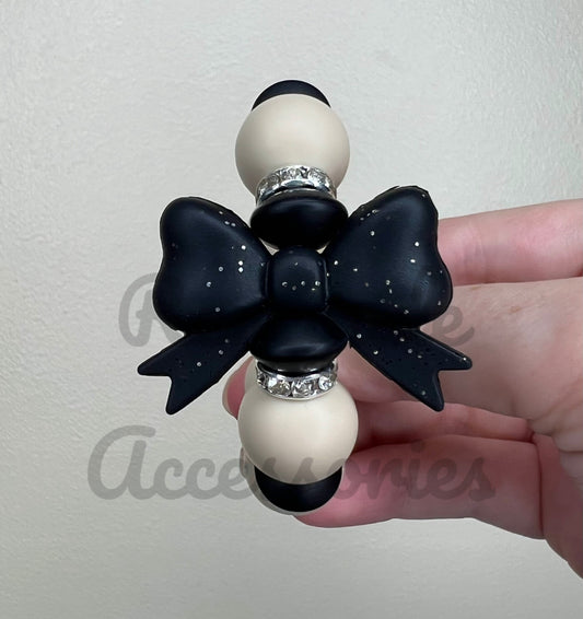 Silicone Charm - Glitter Black Bow - Aubrie Checkers