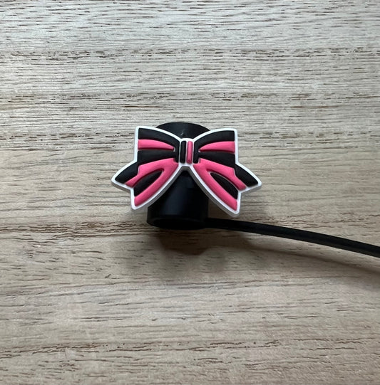 Straw Topper - Pink & Black Bow