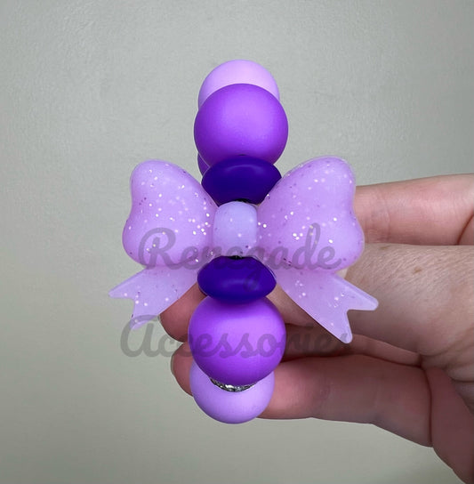 Silicone Charm - Purple Glitter Bow