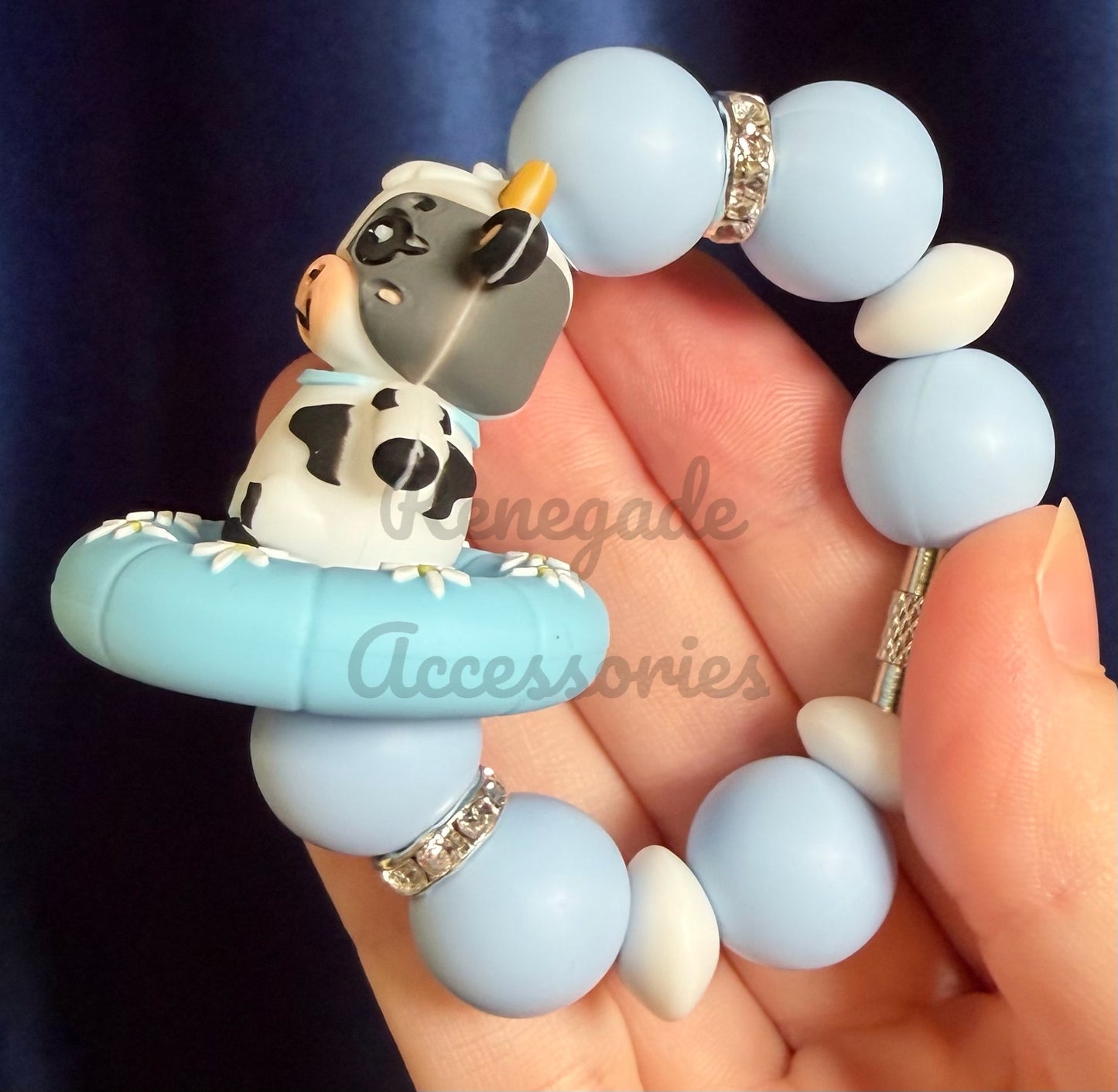 Silicone Charm - Cow Floatie - Blue