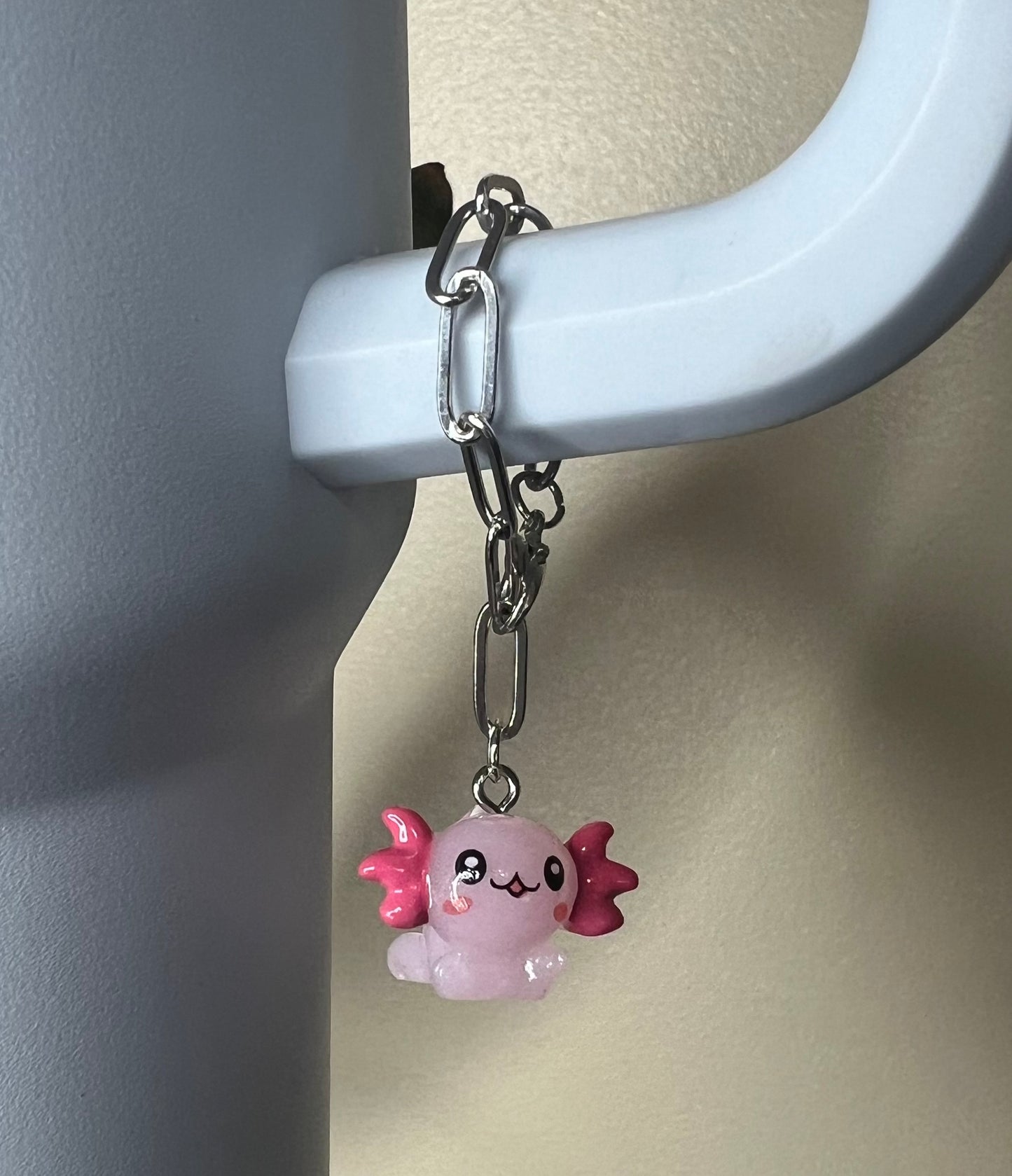 Metal Charm - Pink Axolotl Silver