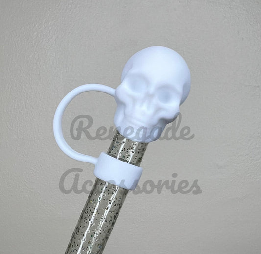 Straw Topper - White Skull
