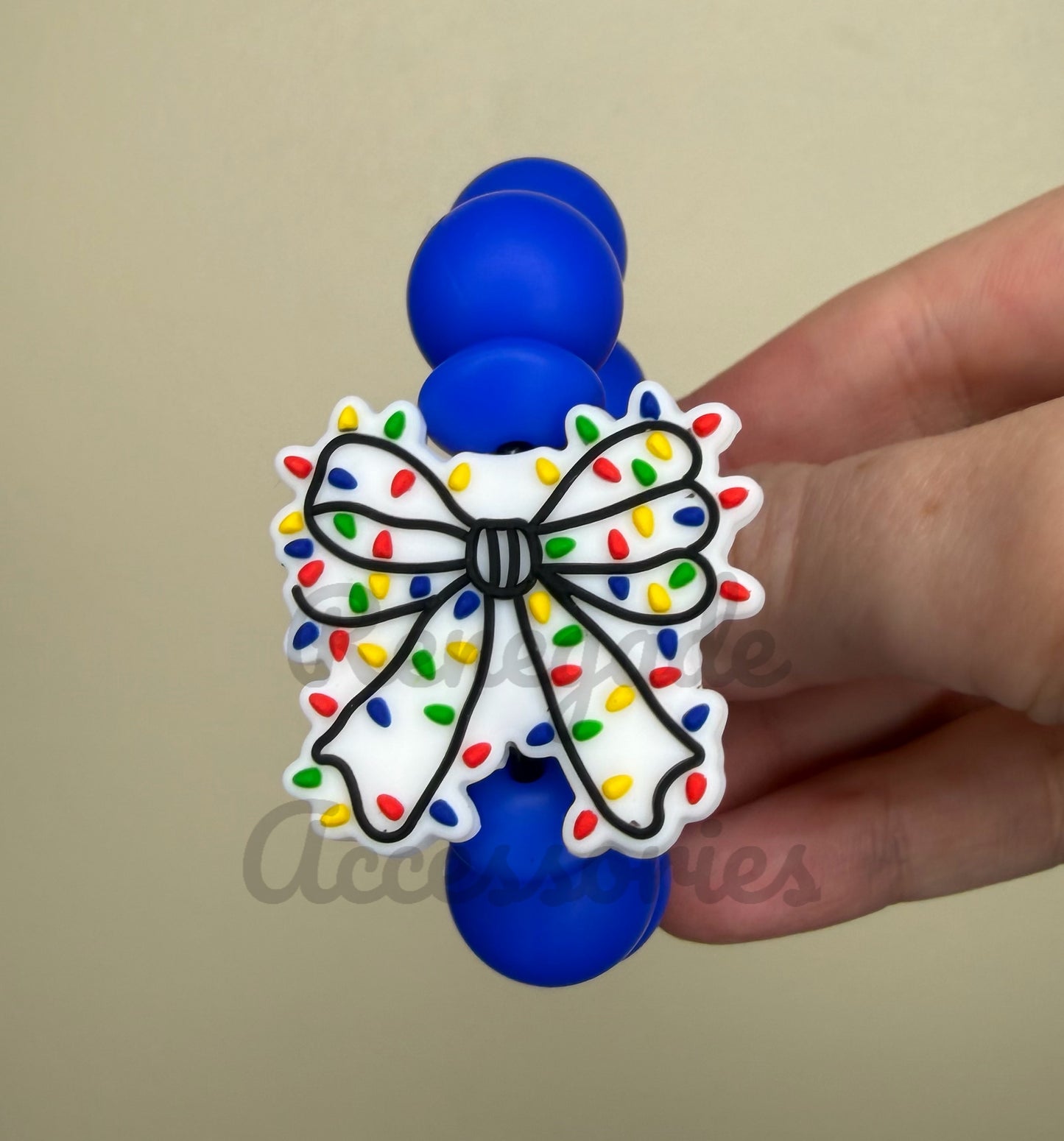 Silicone Charm - White Bow Lights