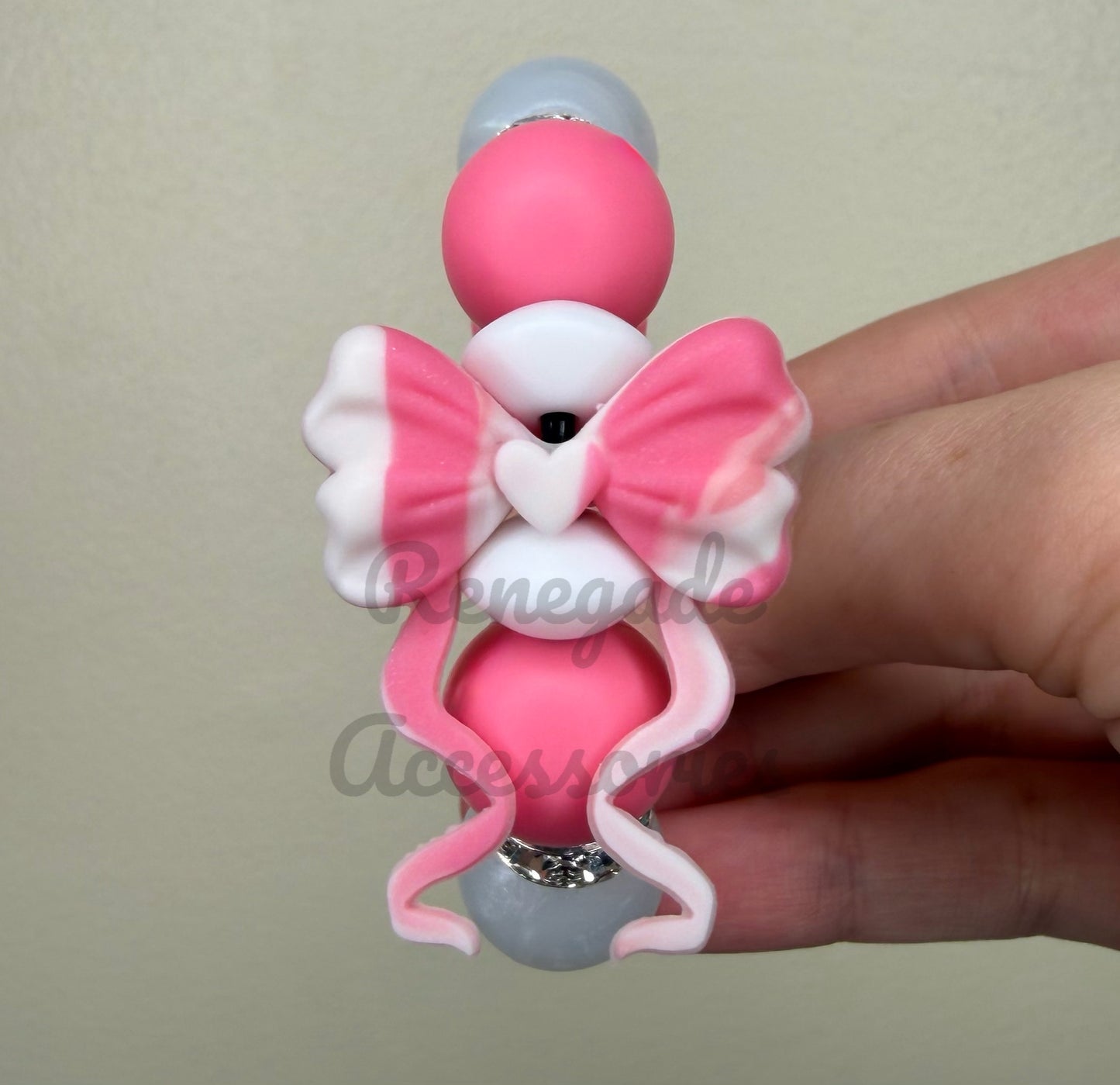 Silicone Charm - Pink Swirl Bow