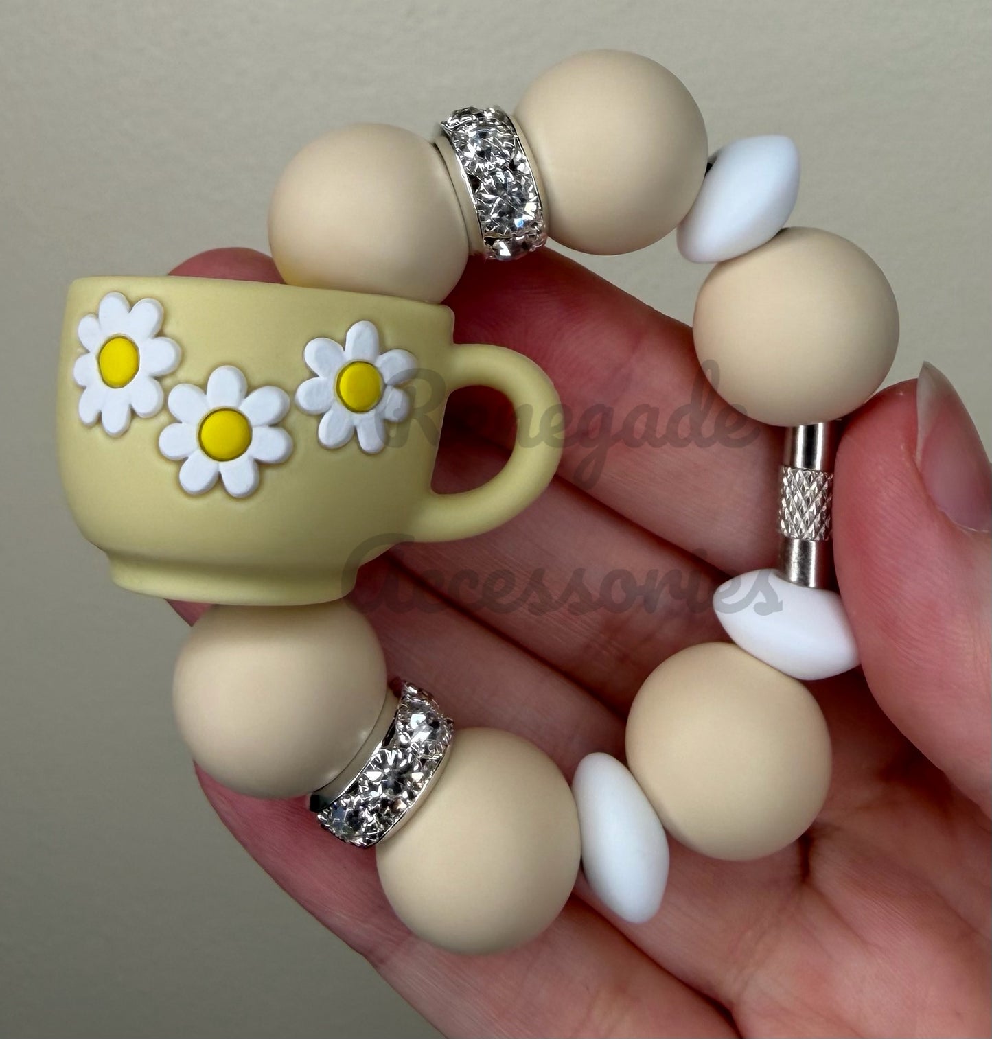 Silicone Charm - Tan Daisy Coffee Cup