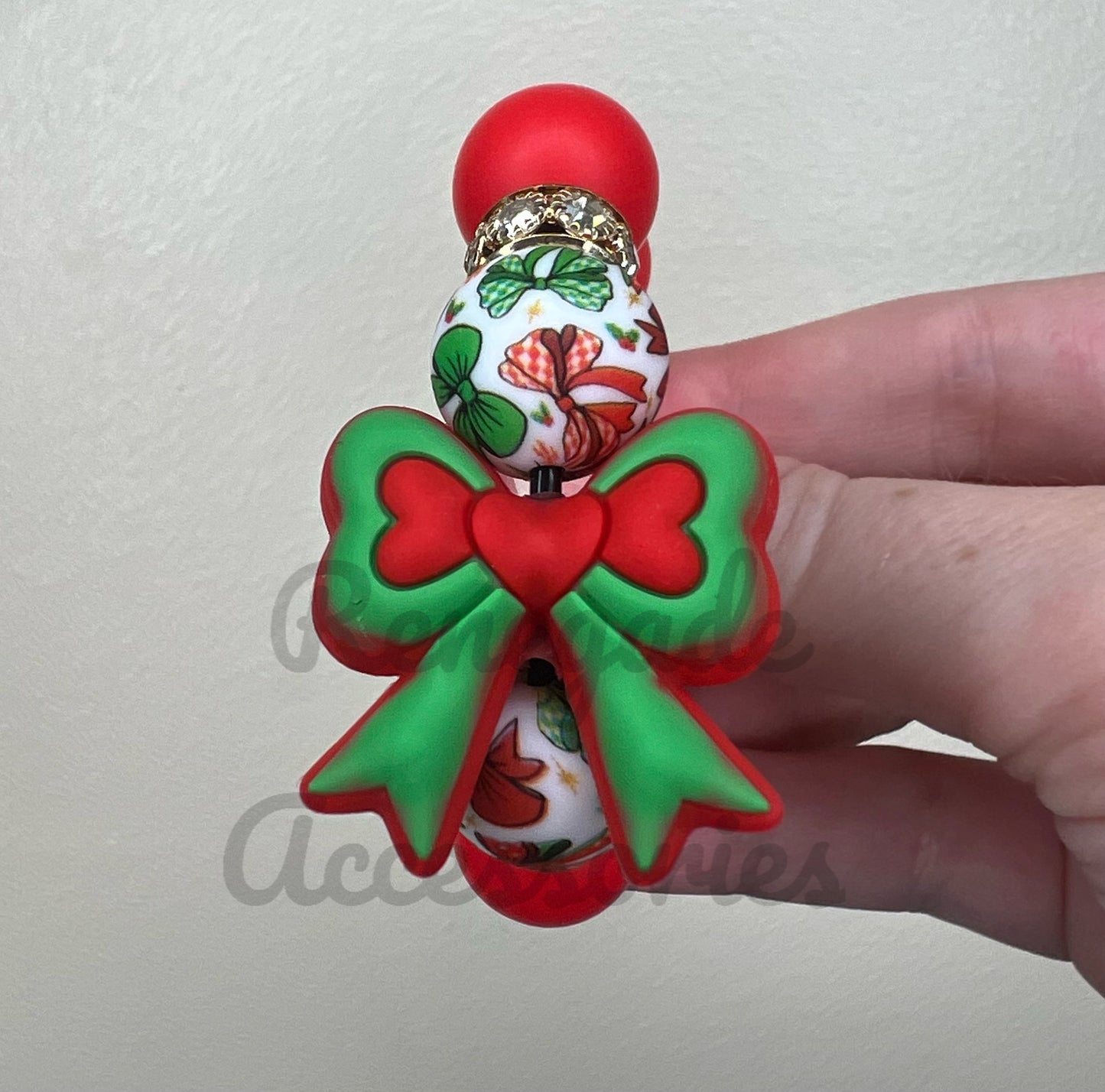 Silicone Charm - Christmas Heart Bow