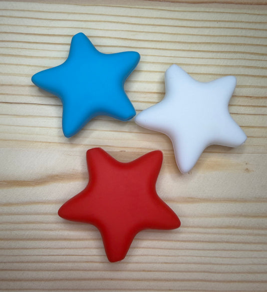 Focal Beads - Red White & Blue Large Stars - Set Of 3