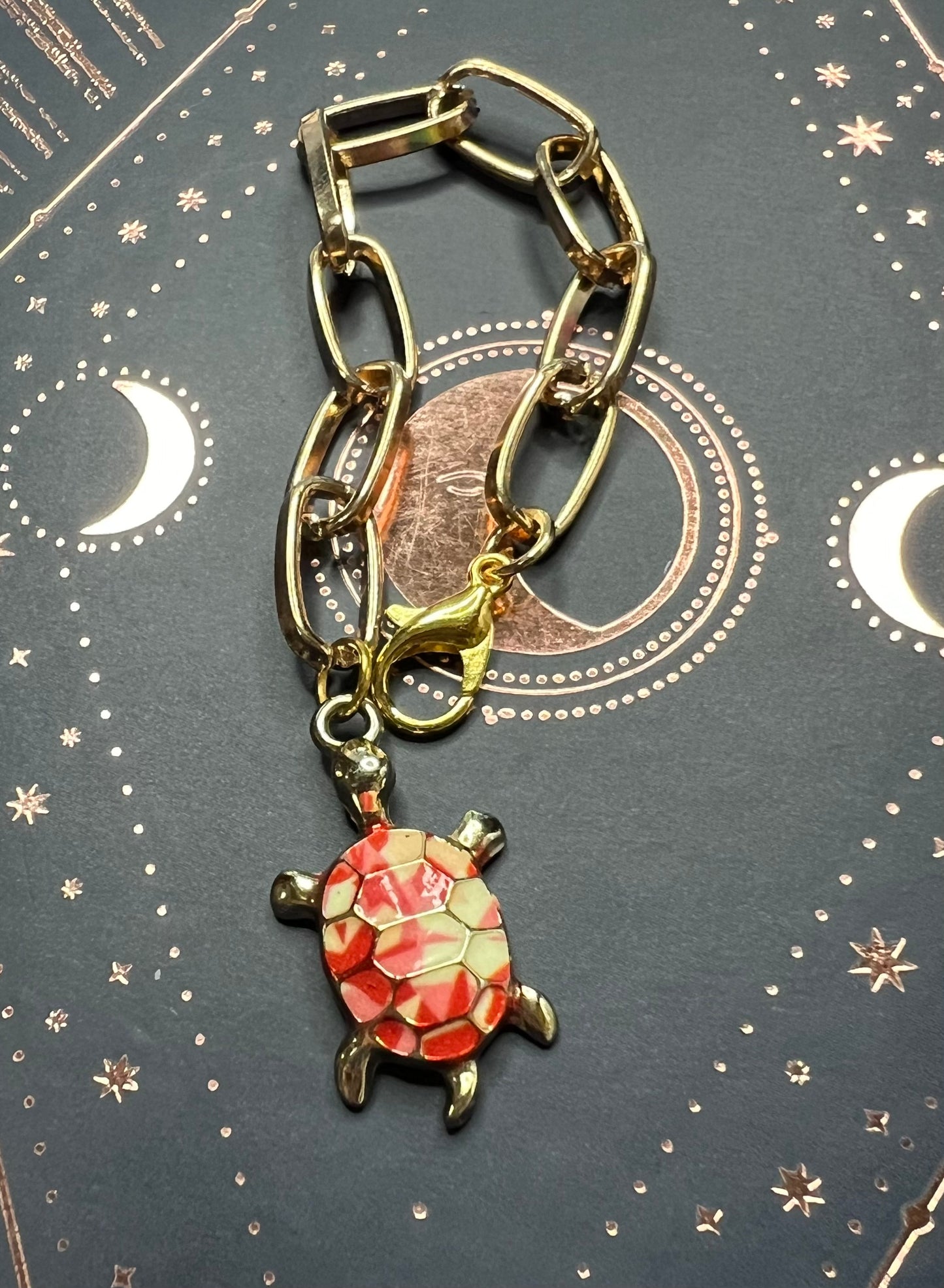 Metal Charm - Red Turtle - Gold