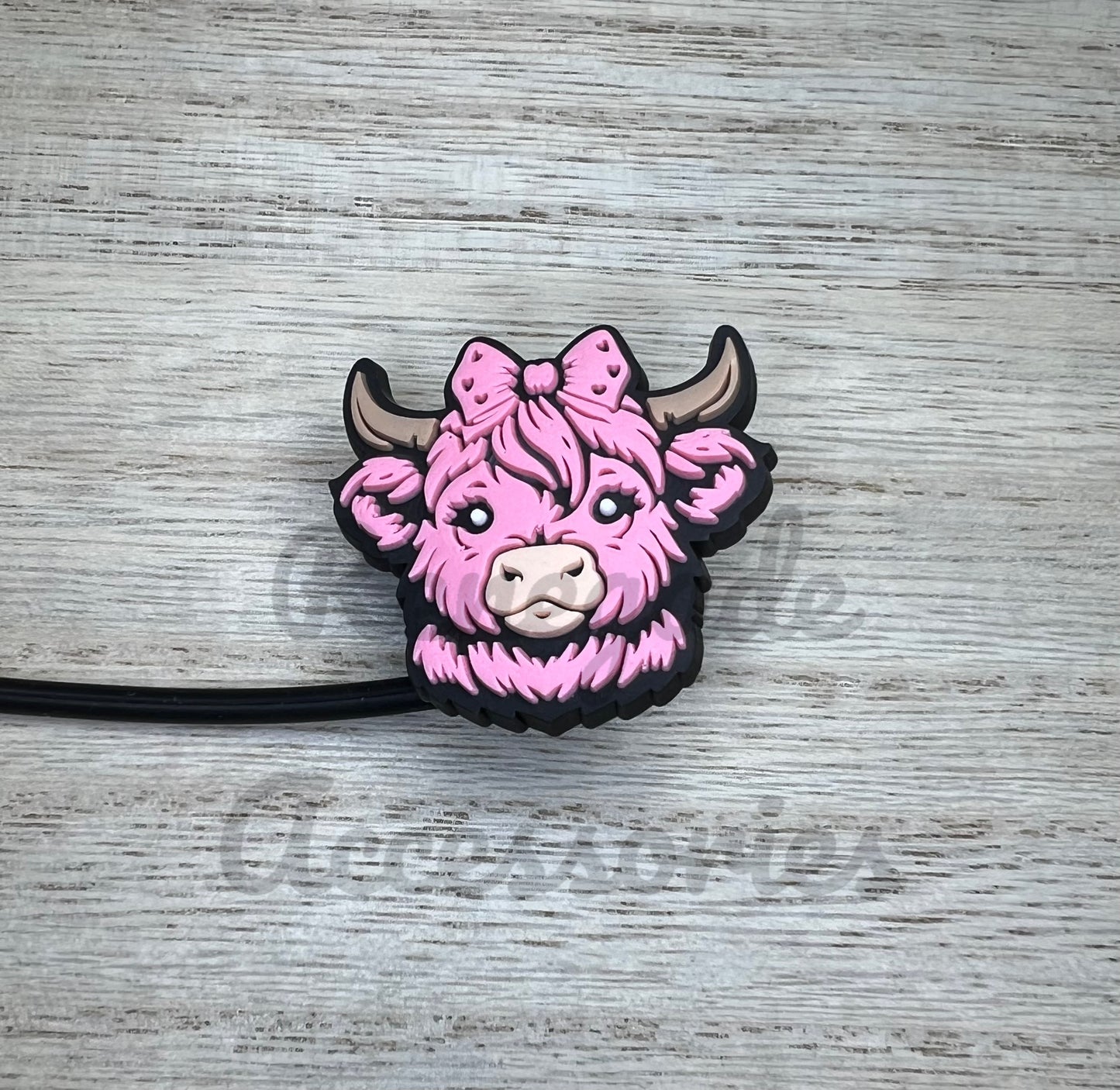 Straw Topper - Pink Cow Bow