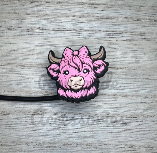 Straw Topper - Pink Cow Bow