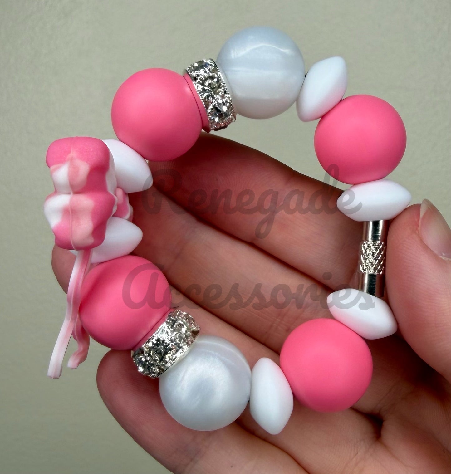 Silicone Charm - Pink Swirl Bow