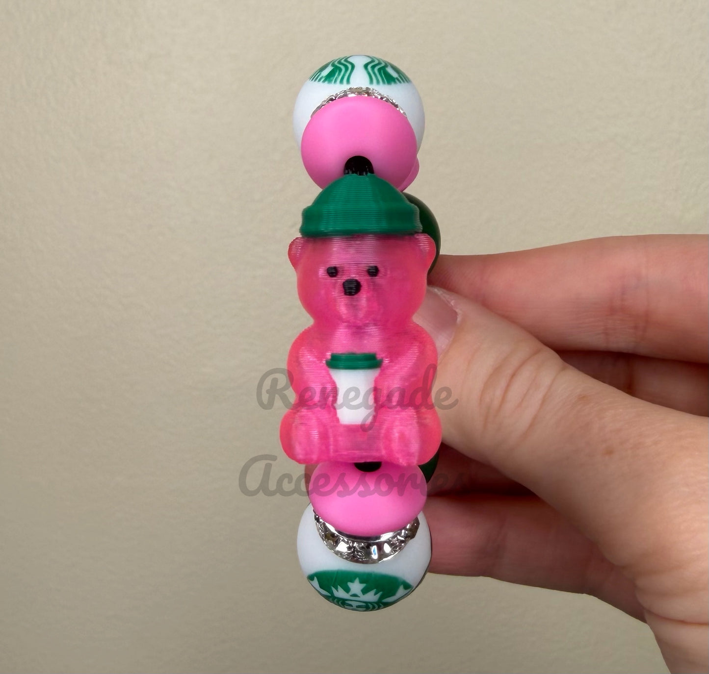 MAGNETIC CHARM - Pink Bearista Bear - 3D Printed Bear/Silicone Beads
