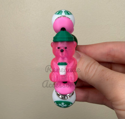 MAGNETIC CHARM - Pink Bearista Bear - 3D Printed Bear/Silicone Beads