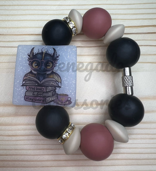 Silicone Charm - Read Books Be Kind Stay Weird Dragon